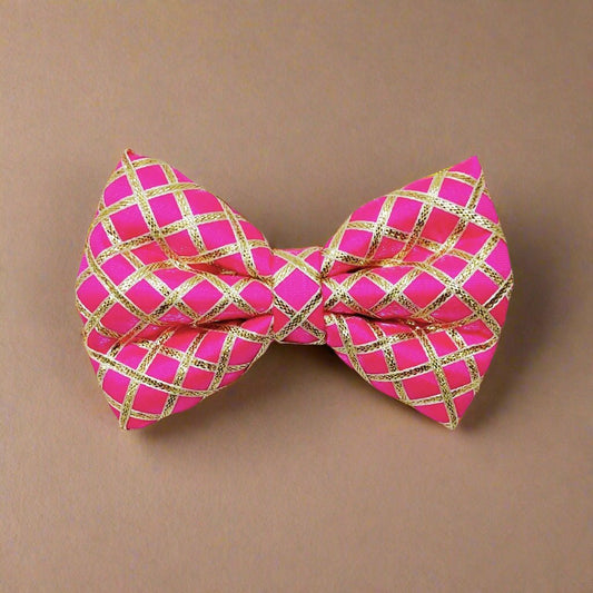 Pink and Gold Festive Princess Bow Hair Clip | Premium Silk Bows