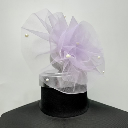 Light Purple Ruffled Fascinator with Feather | Victorian Flower Hair Clip
