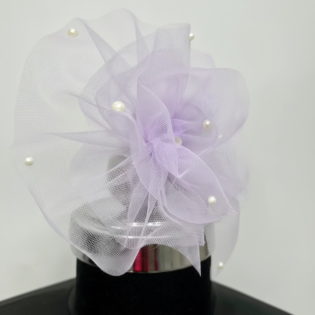 Light Purple Ruffled Fascinator with Feather | Baby Girl Headband