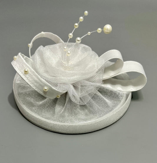 White Princess Fascinator Alligator Hair Clip for Women
