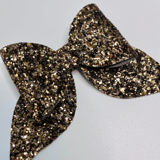 Diwali Hair Accessories | Golden Chunky Glitter Pigtail Bow Hair Clip