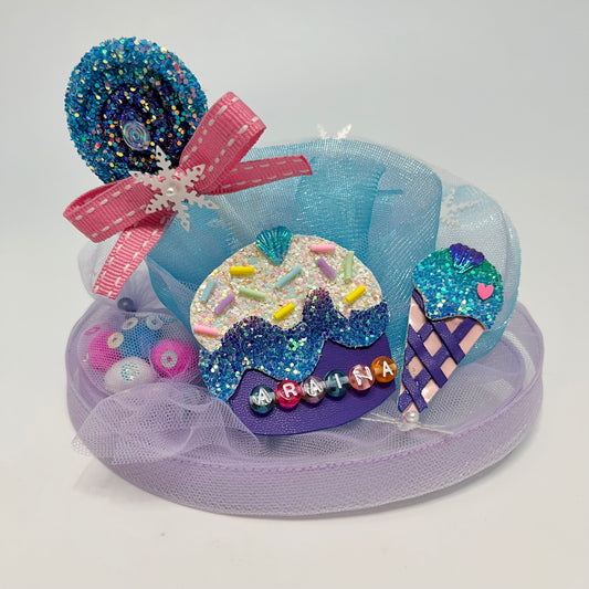 Personalised Name Frozen Candy Celebration Fascinator Hat | Birthday Theme Hair Accessory