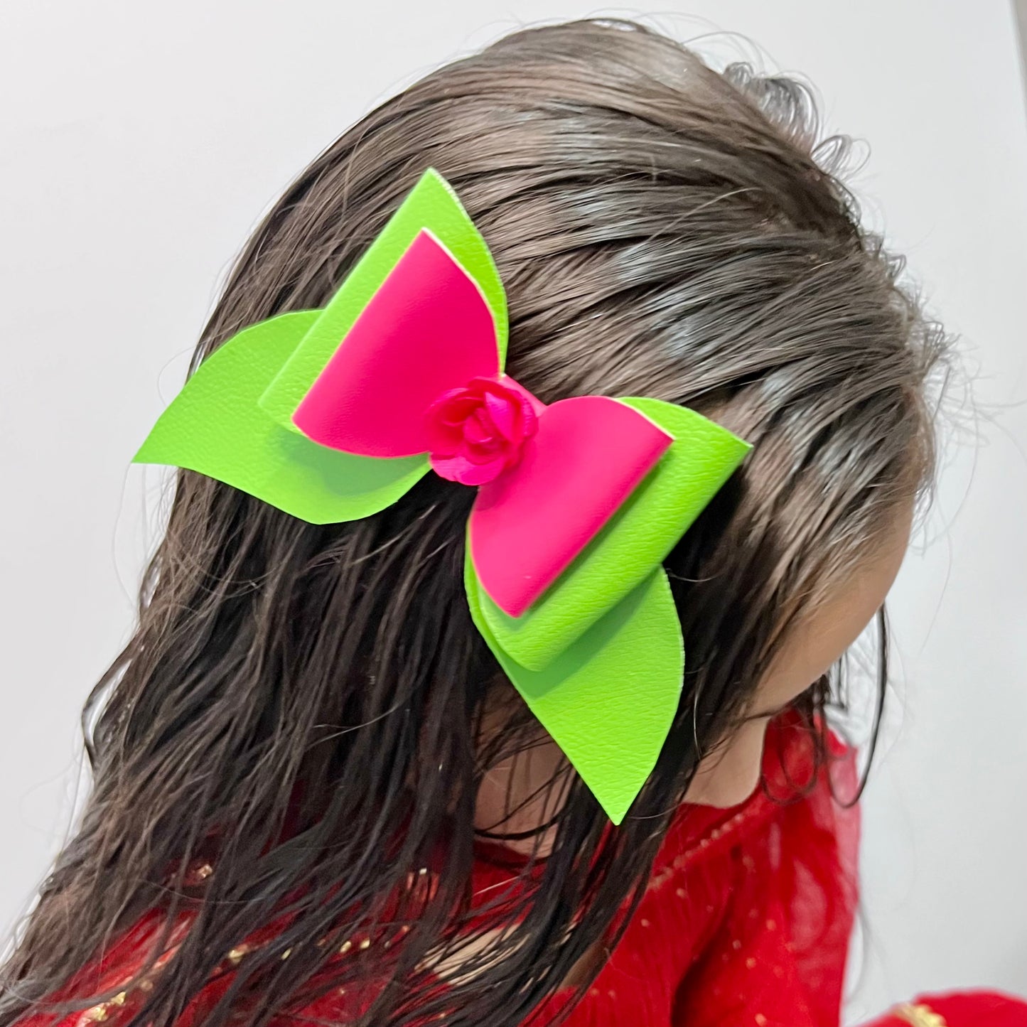 Green and Pink Pigtail Bow | Festive Baby Girl Headband