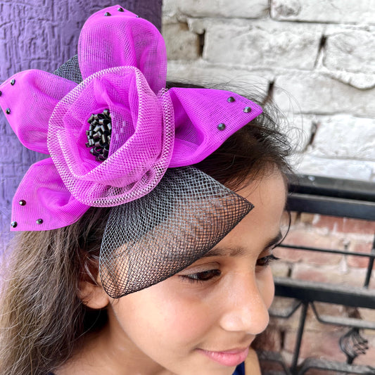 Black and Purple Flower Fascinator | Designer Couture