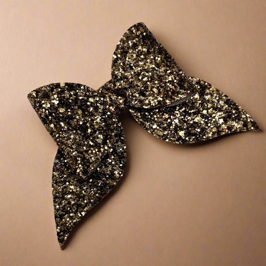 Golden Chunky Glitter Pigtail Bow Hair Clip | Diwali Hair Bow
