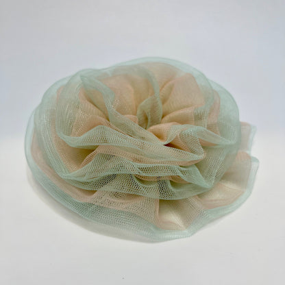 Peach and Green Flower Fascinator Baby Girl Soft Nylon Headband