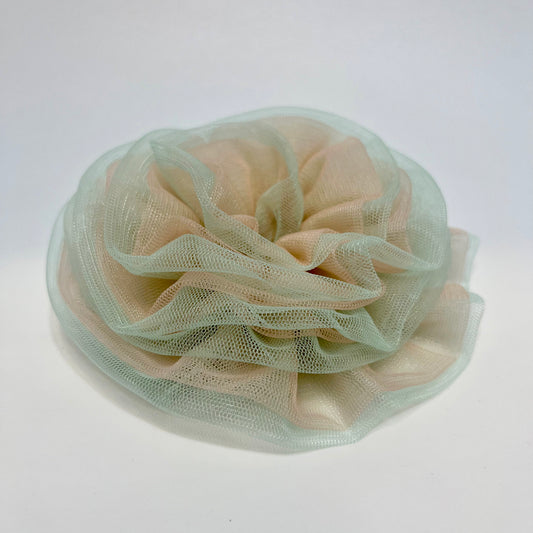 Peach and Green Flower Fascinator Baby Girl Soft Nylon Headband