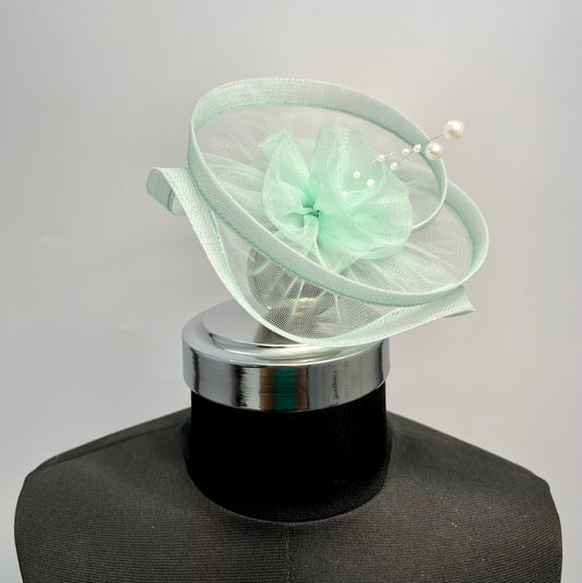 Sea Green Fascinator Hat | Twisted with Flower | Birthday Hair Clip