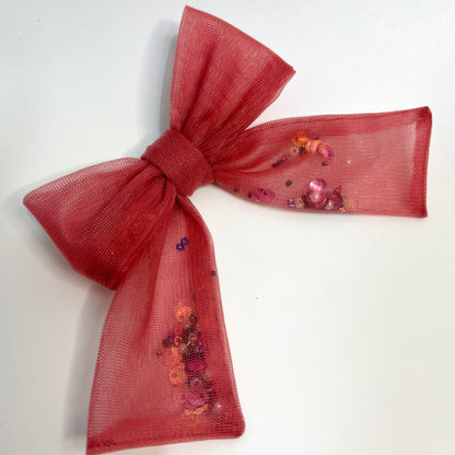 Onion Pink Tulle Shaker Sequin Hair Bow