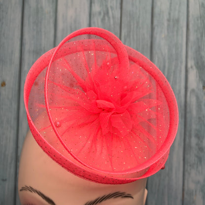 Golden Sparkle Pink Fascinator Hair Clip
