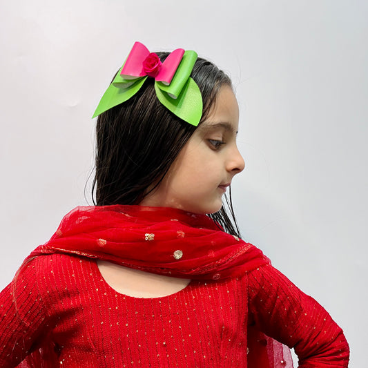 Green and Pink Pigtail Bow | Designer Headband | India