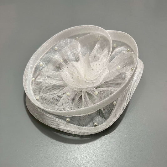 Twisted White Fascinator with Pearls | White First Birthday Headband