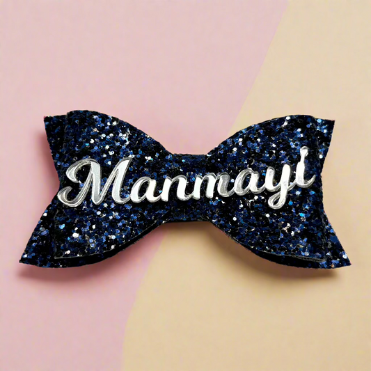 Custom Name Blue Bow Hair Clip | Baby Girl Soft Headband
