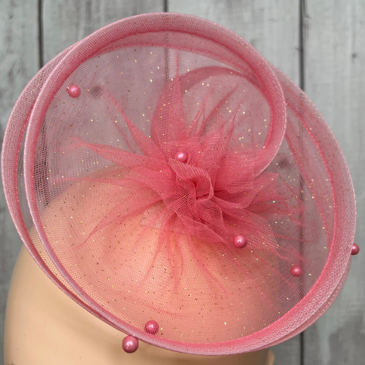Golden Sparkle Soft Pink Fascinator Hair Clip