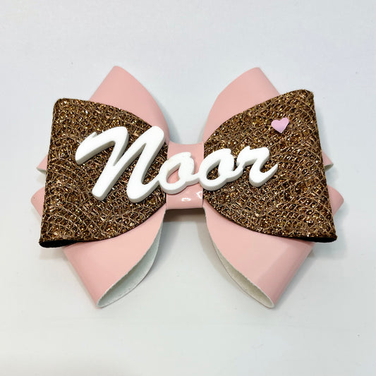 Personalised Pink and Rose Gold Bow | Alligator Hair Clip