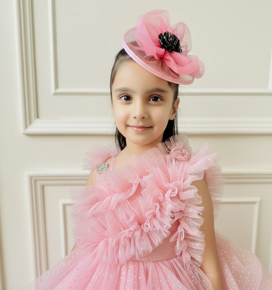 Dusky Pink Flower Fascinator Hat | Floral Baby Girl Headband