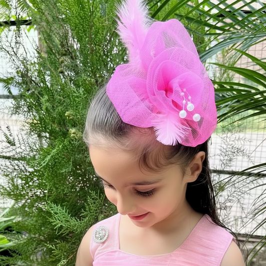 Pink Net and Feather Fascinator Hair Clip
