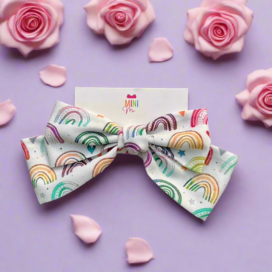 Rainbow Hearts Bow Hair Clip | Designer Hair Accessory