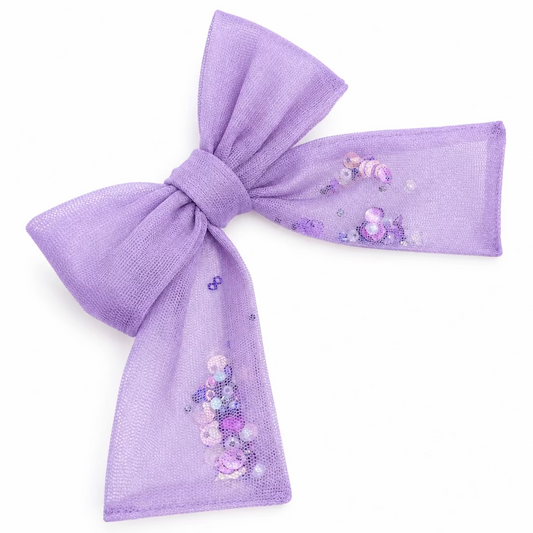 Lilac Purple Tulle Shaker Sequin Hair Bow